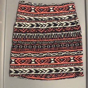 Cute spring/ summertime mini skirt. Baby blue, coral,& navy blue Art Deco print.